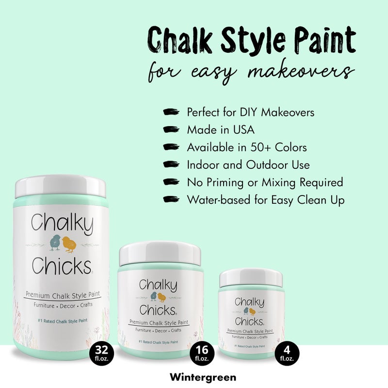 Chalky Chicks All-in-One Chalk Paint for Furniture or Cabinet - 32 Fl Oz - Matte Finish Wintergreen (Mint) for Metal, Wood Furniture Paint - No Sanding All-in-One for Home Decor & Crafts, USA Made - Image 2